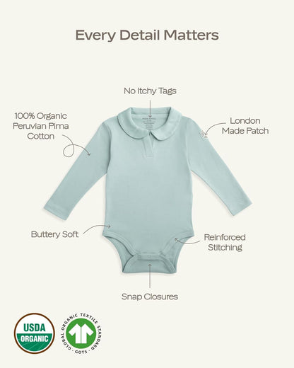 MON CHOU Premium Long Sleeve Bodysuit - Luxuriously Soft, 100% Pima Cotton Baby Bodysuit with Collar - Organic Cotton Baby Clothes (Ivory, 9-12 Months)