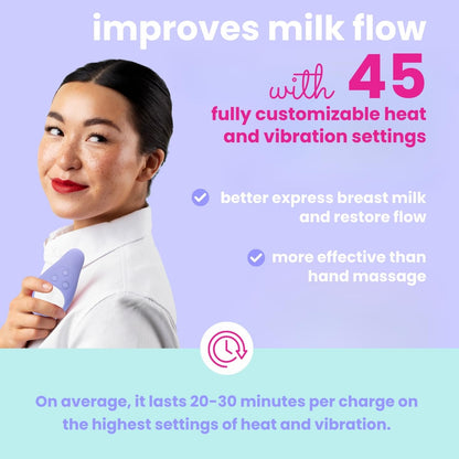 LaVie Warming Lactation Massager 3-in-1 Adjustable Heat + Vibration for Breastfeeding, Nursing