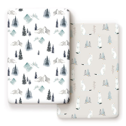Stretch Ultra Soft Jersey Knit Fitted Pack and Play Sheets Set 2 Pack, Fit Portable/Mini Cribs
