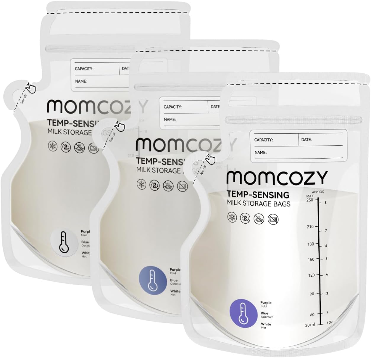 Momcozy Easy Pour Breastmilk Storage Bag, 8Oz, Temp-Sensing Color Change, 200 Count Milk Bag with