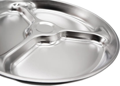 Korean Stainless Steel Divided Round Plates, Little Kids Toddlers Babies Tray, BPA Free, Diet Control, Camping Dishes, 8 Inch Compact Serving Platter, 3 Compartment Plate, Set of 2