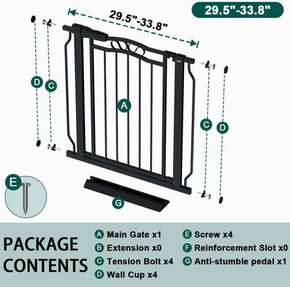Fairy Baby Baby Gates for Stairs 29.5"-33.5" Wide, Safety Child Gate for Toddler Kids, Pet Dog Barrier Fence Indoor Metal Auto Close Walk Through, Black