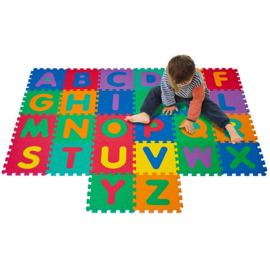 Interlocking Foam Tile Play Mat with Letters - Non-Toxic Children's Multicolor 26-Piece Puzzle