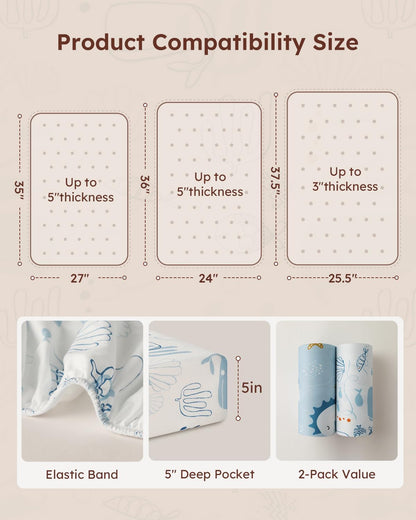 Yoofoss Baby Pack and Play Sheets 2 Pack for Boys and Girls - 38x26 Mini Crib Sheets Fitted Neutral