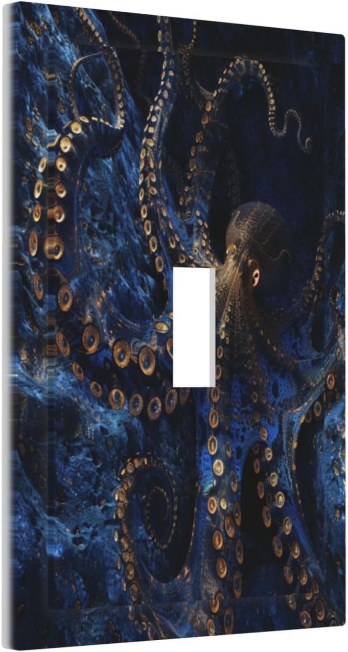 Decorative Switch Covers Plate Horror Night Blue Ocean Evil Octopus 1 Gang Wall Plate Unique Single Toggle Wall Cover Plate Jumbo Electrical Light Switch Plate Faceplate for Home Decor