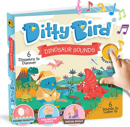 Ditty Bird Dinosaur Book for Toddlers | Realistic Dino Sound Book | Interactive T-Rex Board Books for Toddlers 1-3 | Sensory, Musical Books for Dino Lovers | Sturdy Nursery Rhyme Toys for Baby