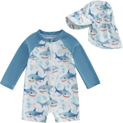 Hnyenmcko Baby/Toddler Boy Rash Guard Swimsuit Long Sleeve One Piece Zipper Swimwear Sunsuit Infant Bathing Suit Beachwear