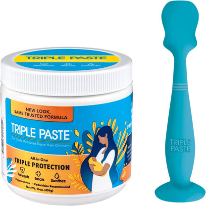 Triple Paste Diaper Rash Cream and Spatula Bundle - 16 oz Zinc Oxide Ointment and Spatula Treatment, Soothe and Prevent Rash with a Pediatrician-Recommended Hypoallergenic Formula