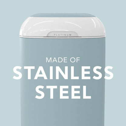 Diaper Genie Platinum Pail (Glacial Blue) is Made in Durable Stainless Steel and Includes 1 Easy Roll Refill with 18 Bags That can Last up to 5 Months.