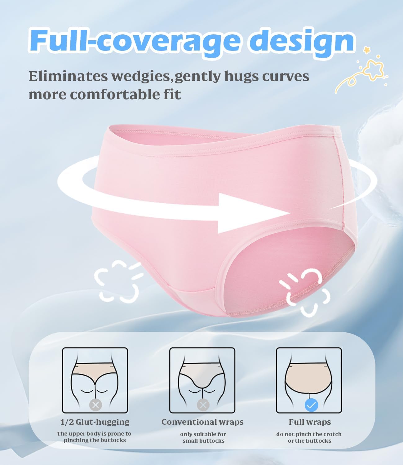 BAMBOO COOL Girls Underwear Kids Soft Skin-friendly Panties Breathable Lightweight Briefs For Teens 6-14 Years 6 Pack