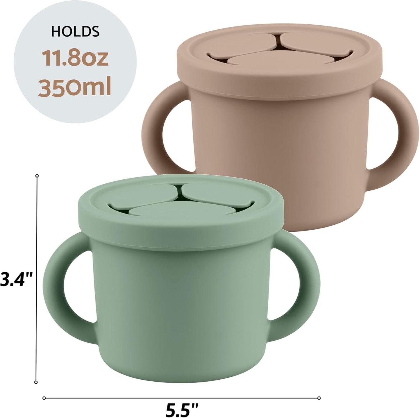 Snack Containers for Toddlers, Kids - 2 Pack Food Grade Silicone Snack Cups with Grip Handle