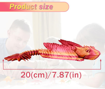 3D Printed Dragon with Wings 3D Printed Animals Articulated Dragon Fidget Dragon 3D Printed Toys Dragon Toy Desk Pets Home Office Decor (Orange)