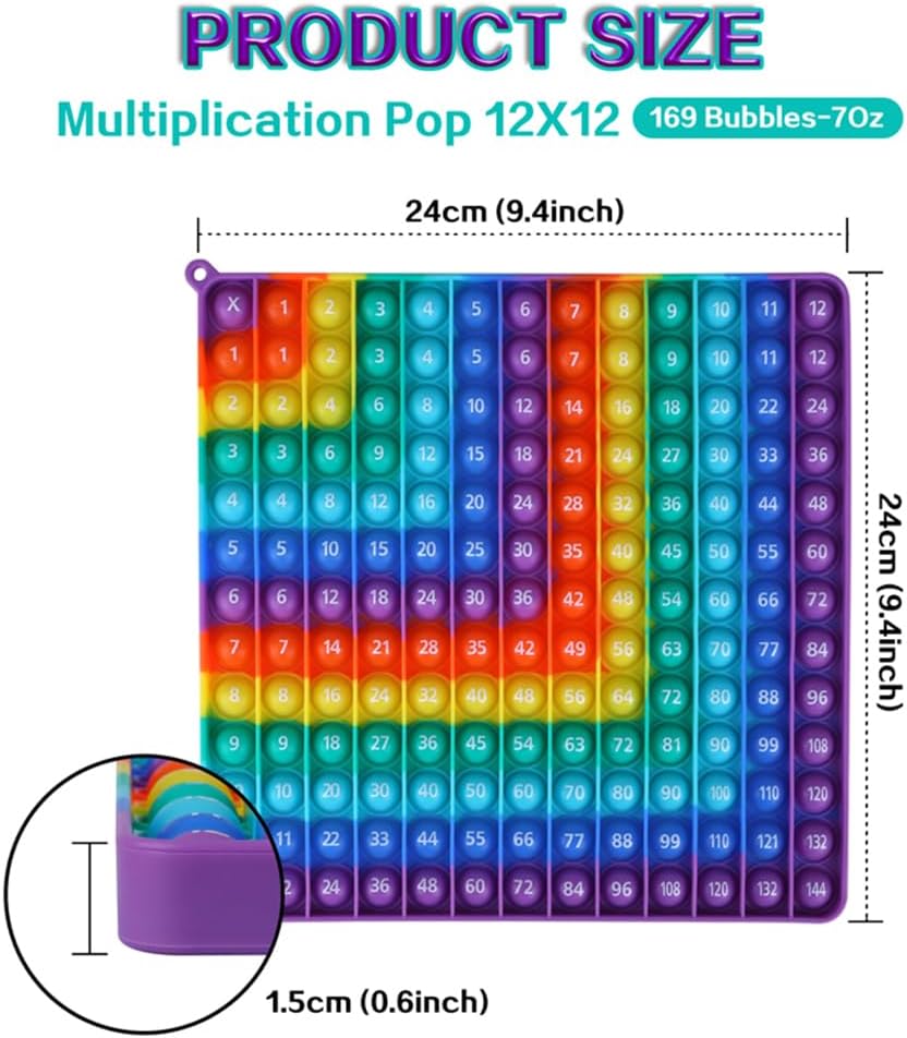 12x12 Multiplication Table Digital P0PP Math Toy, Rainbow Dimple Fingertip Toy, Multiplication