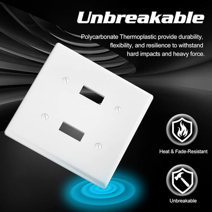 Decorator Wall Plate Double Toggle Light Switch Plate Outlet Cover,Unbreakable Polycarbonate Thermoplastic, White (10-Pack, Double Toggle-White)