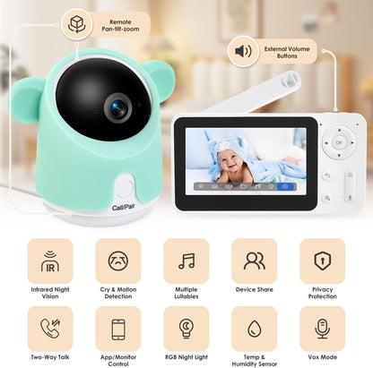Baby Monitor with Camera and Audio, Split-Screen 1080P 2 Baby Cameras Lullabies WiFi Smartphone App Control Night Vision 4.3” Screen 2-Way Talk Temp&Humidity Sensor Motion & Cry Detection iOS/Android