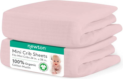 Newton Baby Mini Crib Fitted Sheets (2-Pack) | Organic Muslin Cotton, Ultra Breathable & Soft Baby