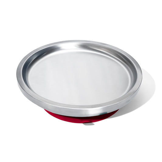 Avanchy Open Baby Plates with Suction – Stainless Steel Divided Plates for Toddlers, BPA-Free, Dishwasher Safe, Unbreakable, Non-Toxic, 100% Silicone Suction – Magenta