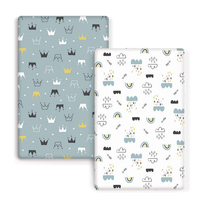 GRSSDER Stretchy Ultra Soft Jersey Knit Fitted Pack n Play Playard Sheets Set 2 Pack，Portable/Mini