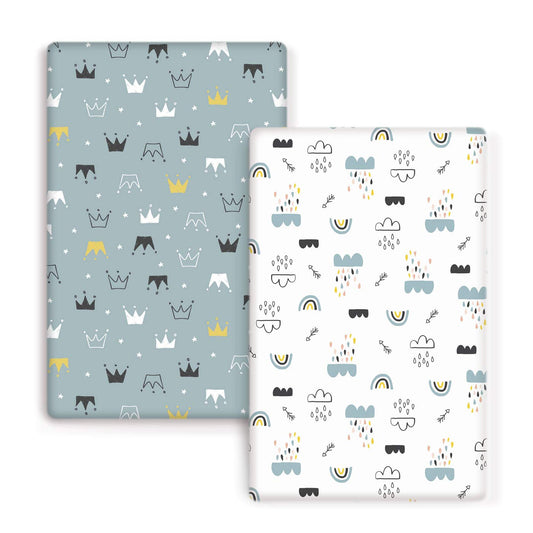 GRSSDER Stretchy Ultra Soft Jersey Knit Fitted Pack n Play Playard Sheets Set 2 Pack，Portable/Mini