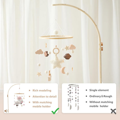 Baby Crib Mobile with Arm Boho Star Moon Nursery Mobile Set Wooden Baby Mobile Holder for Hanging Nursery Decor Ceiling Mobile