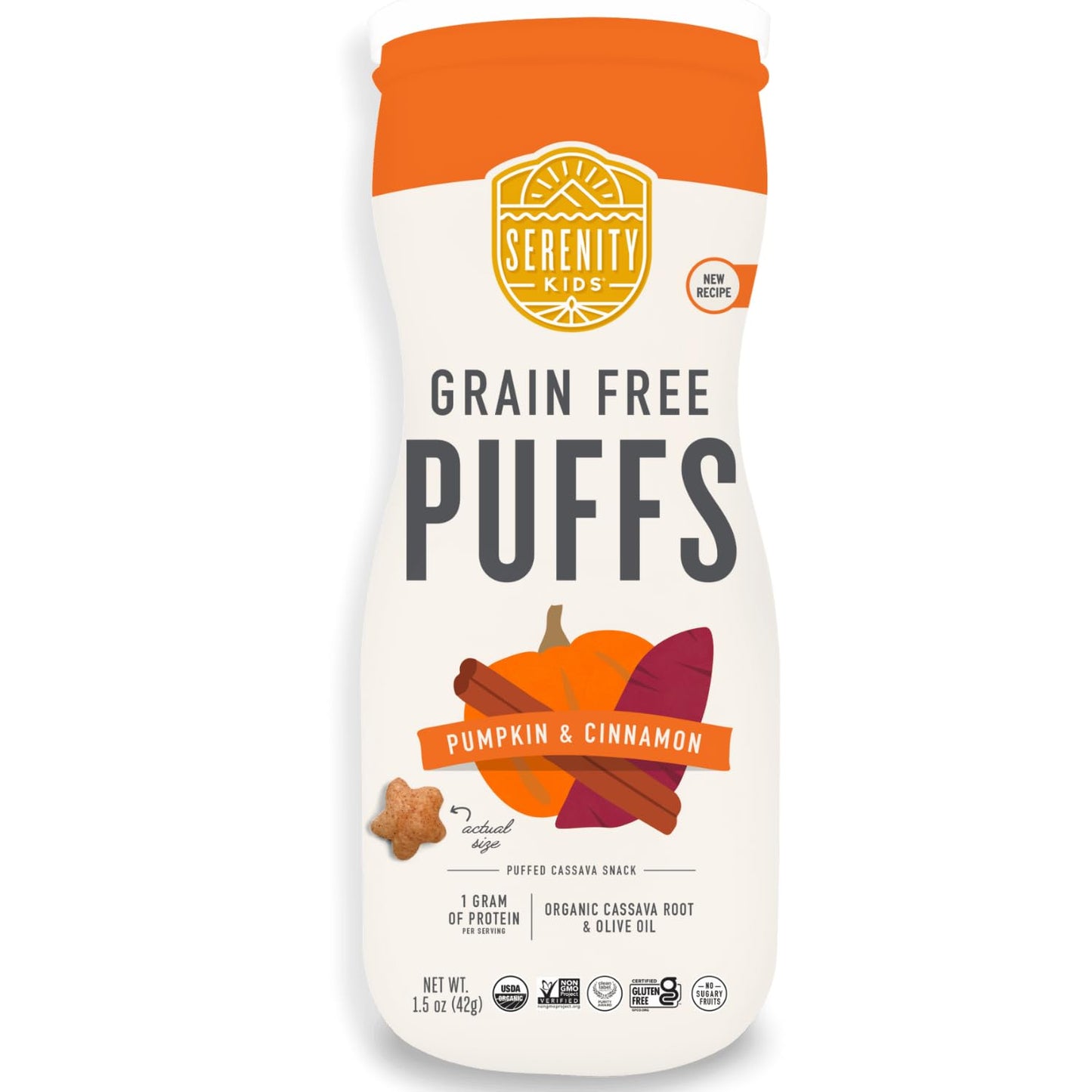 Serenity Kids 6+ Month Grain Free Puffs Toddler & Baby Snack - No Added Sugar - No Gluten or Rice