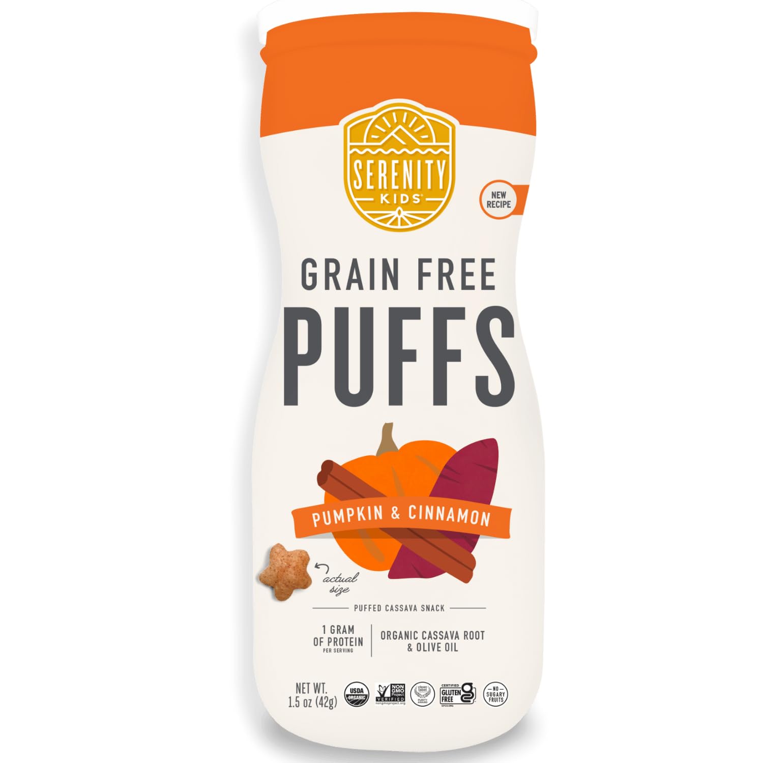 Serenity Kids 6+ Month Grain Free Puffs Toddler & Baby Snack - No Added Sugar - No Gluten or Rice