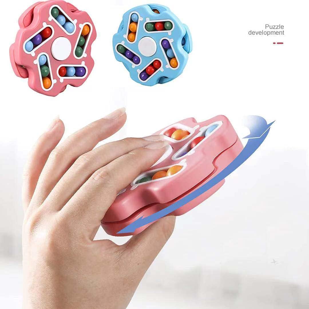 Fidget Toy Rotating Magic Bean Cube Spinner,Stress Relief Gifts Fidget Puzzles for Adults Kids,Anxiety Relief Learning & Education Toys,Double Flip Handheld Puzzle Cube Toys(Pink)