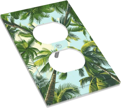 Summer Sky Coconut Palms Trees Green Plants Leaf Outlet Covers 1 Gang Duplex Light Switch Cover Decorative Switch Plates Electrical Receptacle Faceplate Wall Plate for Bed Room Living Room Decor
