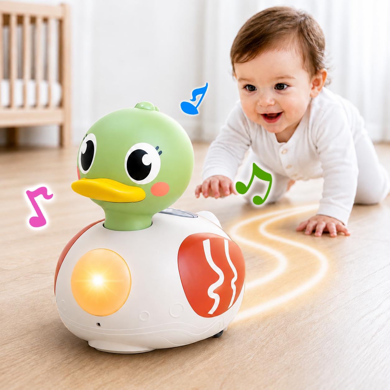 iPlay, iLearn Baby Musical Duck Toy, Tummy Time Crawling Toy for 6-12 Month