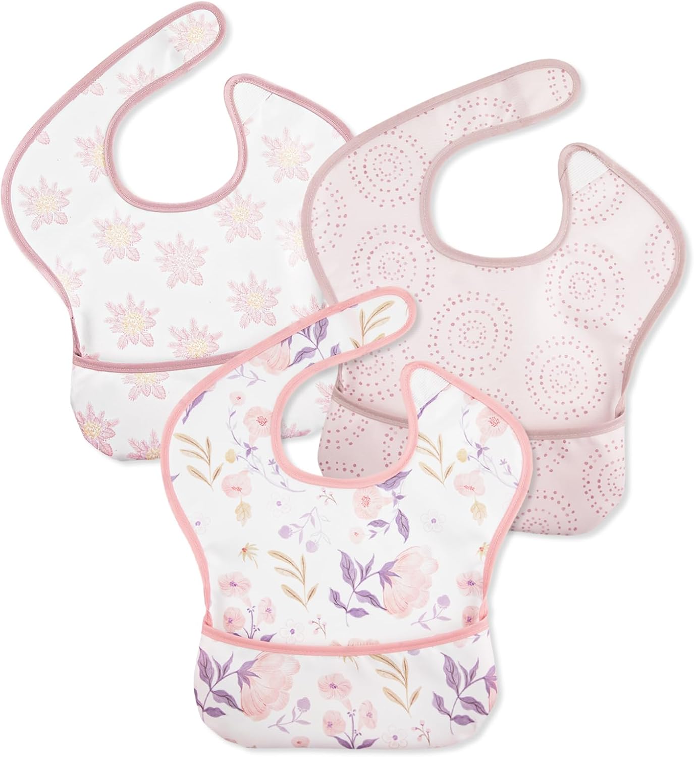 Mess Proof Baby Bib 3 Pack, Waterproof Led Weaning Baby Feeding Bibs with Food Catcher, Travel