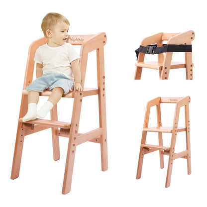 YOLEO High Chair Wooden for Toddlers Junior Childs, Sturdy Durable Dining Feeding Chair with Steps