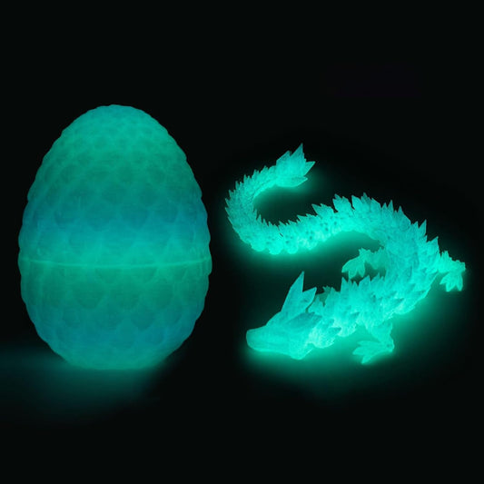 3D Printed Dragon in Egg, Full Articulated Dragon Crystal Dragon with Dragon Egg, Home Office Decor Executive Desk Toys, Adults Fidget Toys for Autism/ADHD (Luminous, 12")