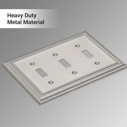 DEWENWILS Tripple Toggle Wallplates, Brushed Nickel Light Switch Covers, Heavy Duty Matel Material, Pack of 2