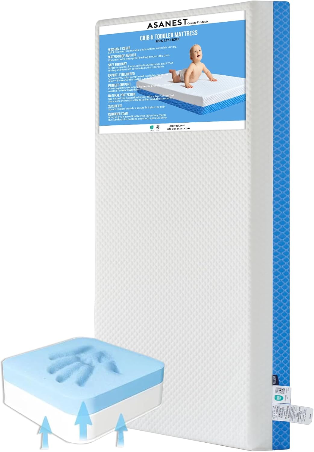 Dual Sided Comfort Gel Memory Foam,Breathable Baby Bed Mattress for Crib,Memory Foam Crib