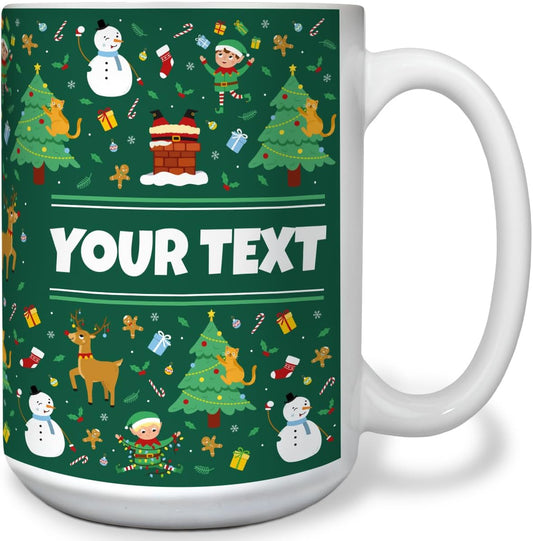Personalized Mug for Kids - Christmas - Custom Name/Text, Ceramic Hot Chocolate/Cocoa/Coffee Cup for Boys/Girls, Holiday/Birthday Gift - 15 oz, White Handle