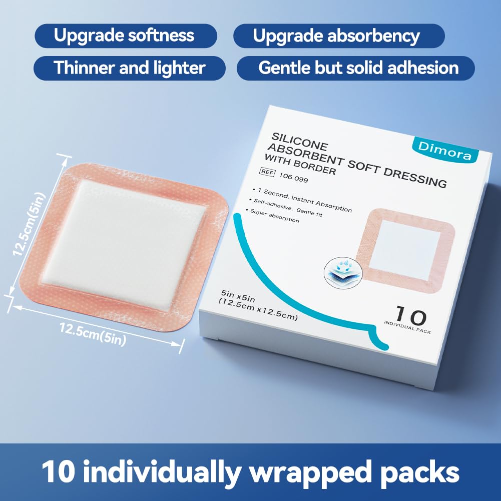 Dimora Silicone Super Absorbent Wound Dressings - Gentle Adhesive Bandages with Ultrasorb