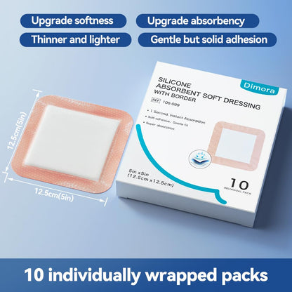 Dimora Silicone Super Absorbent Wound Dressings - Gentle Adhesive Bandages with Ultrasorb