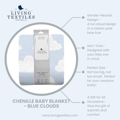 Living Textiles Blue Clouds Chenille Soft Baby Blanket Reversible Premium Cozy Fabric for Best