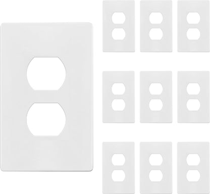 TG Mid-Size Screwless Duplex Wall Plate, Child Safe Receptacle Outlet Cover, Medium Size 1-Gang 4.88" H x 3.11" L, Polycarbonate Thermoplastic, UL Listed, SP-MS1-W10P, White (10 Pack)