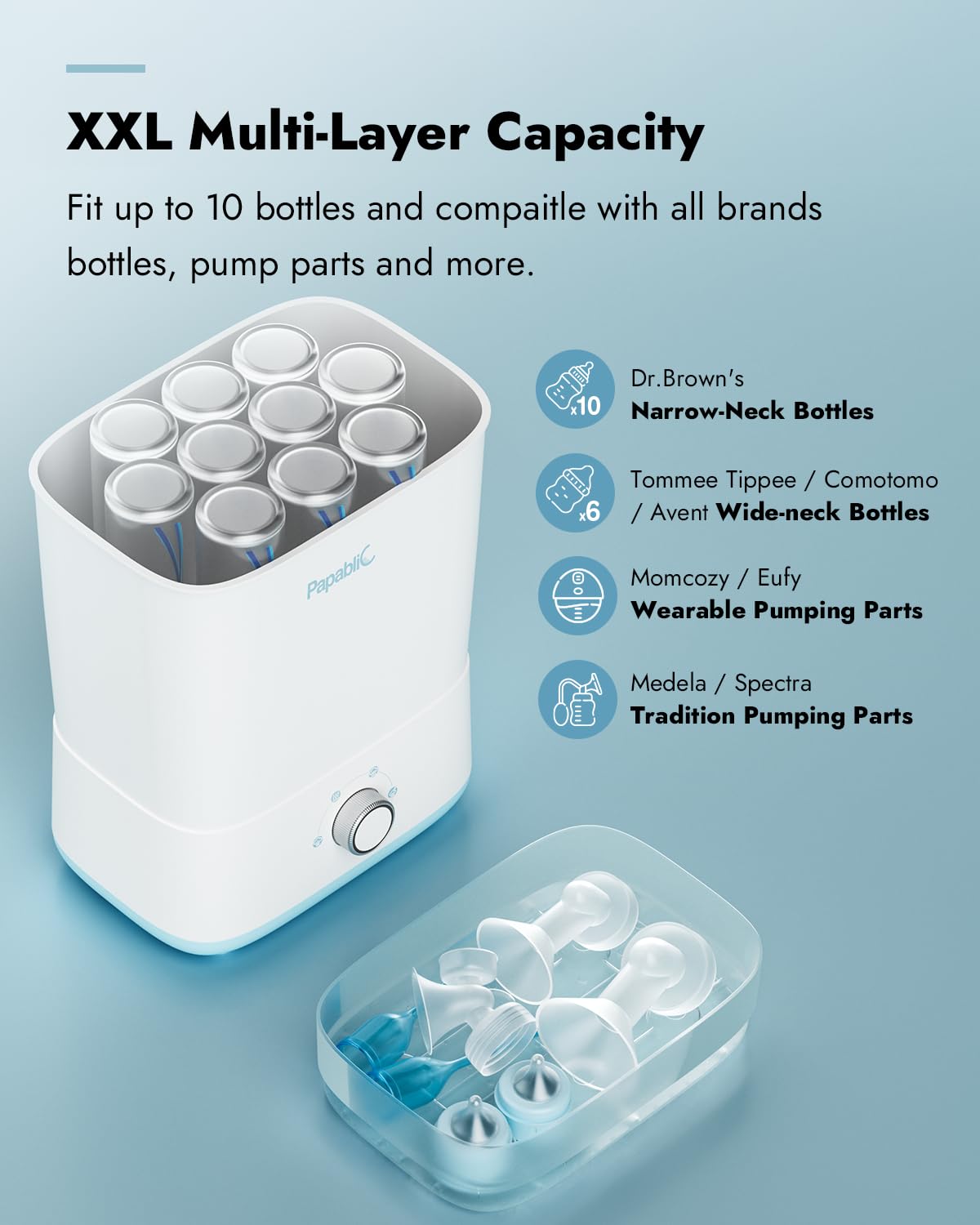 Papablic Baby Bottle Sterilizer and Dryer Pro, Esterilizador De Biberones, Electric Steam