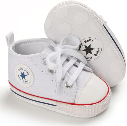 Unisex Baby Girls Boys Canvas High-top Shoes, Newborn Infant Anti-Slip Soft Sole Frist Walking Breathable Sneakers