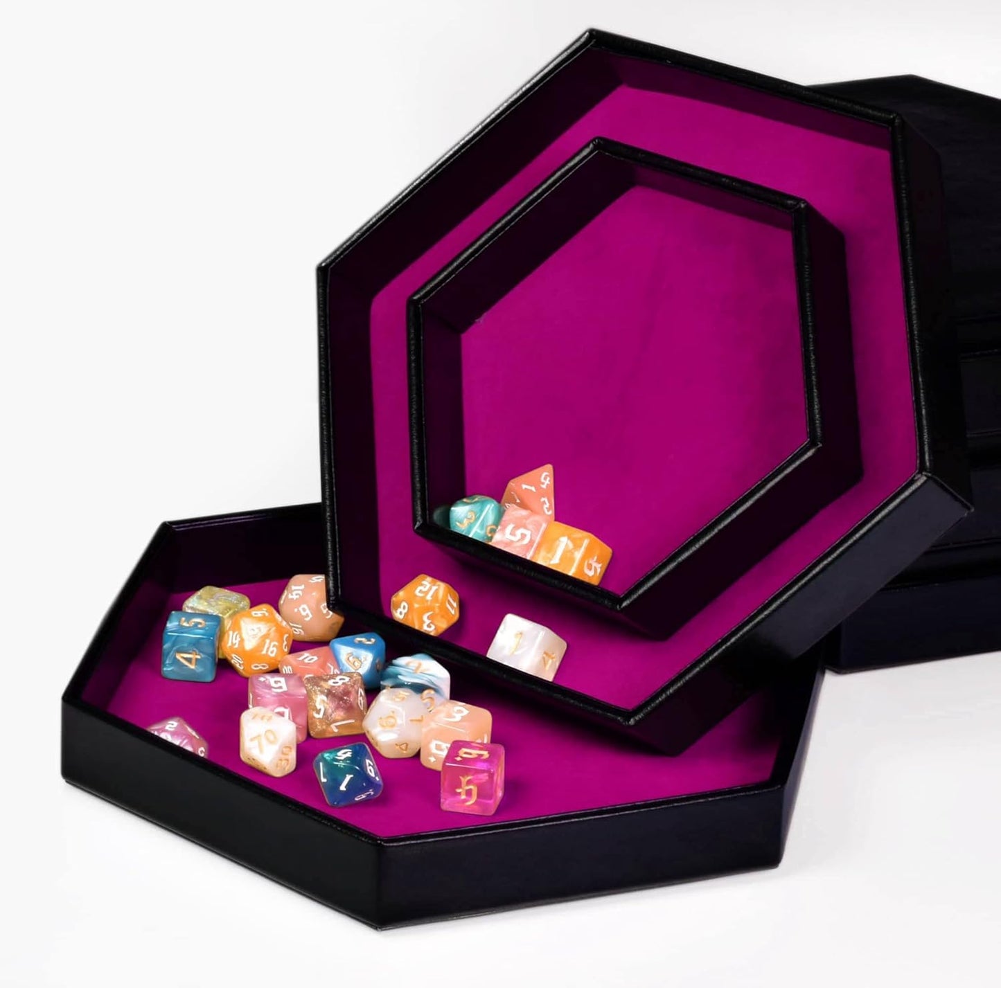 DND Dice Tray - 2 in 1 Rolling and Storage Hexagonal Tray, Faux Leather, Rose Red