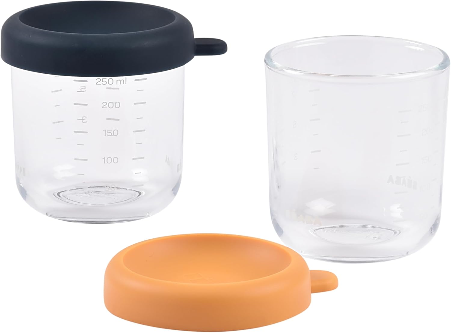 BEABA 2 Pack Glass Baby Food Jars with Soft Silicone Air Tight Lids, 8 oz Glass Storage Containers