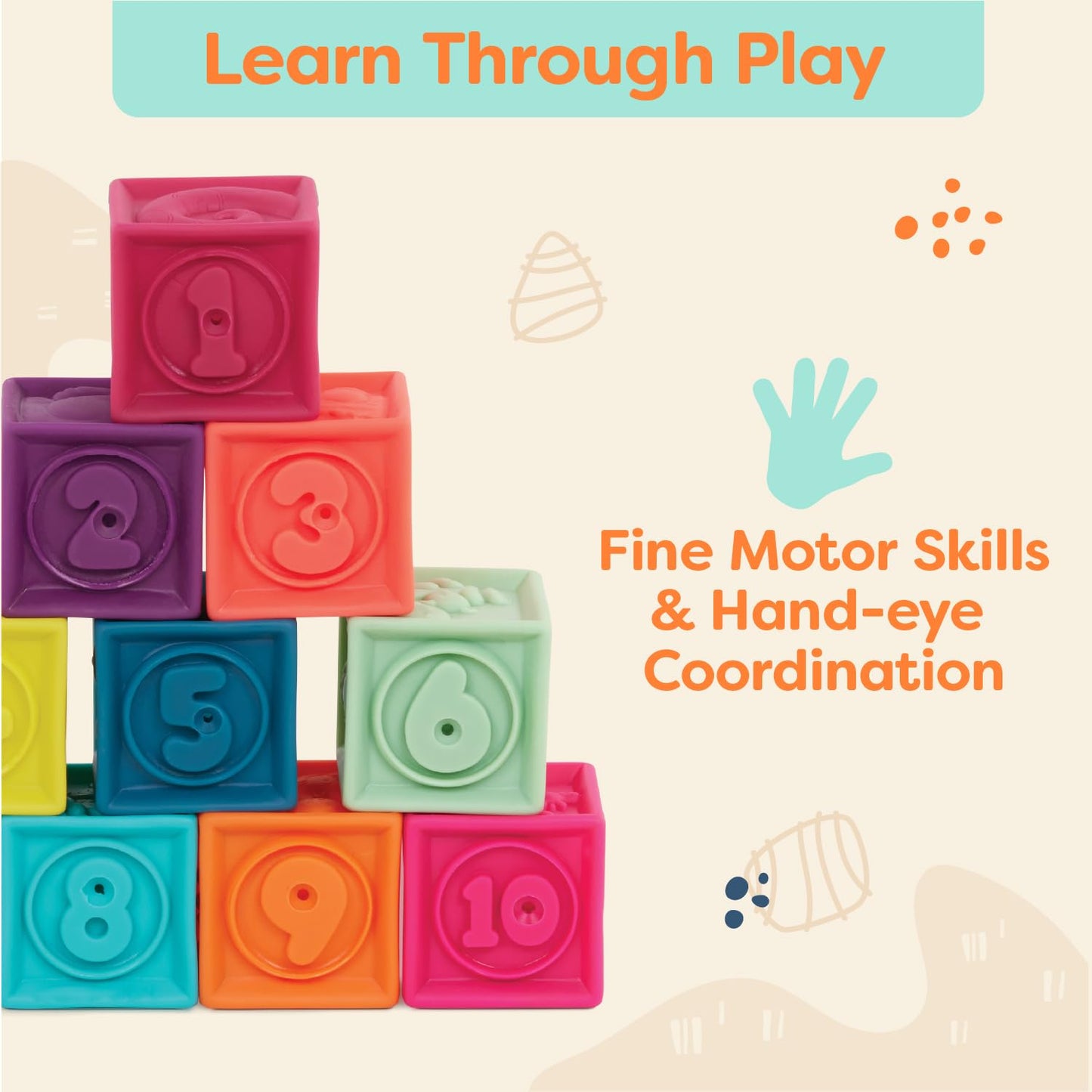 B. toys One Two Squeeze, 10 Soft Stacking Blocks, Blocks - 2, Baby