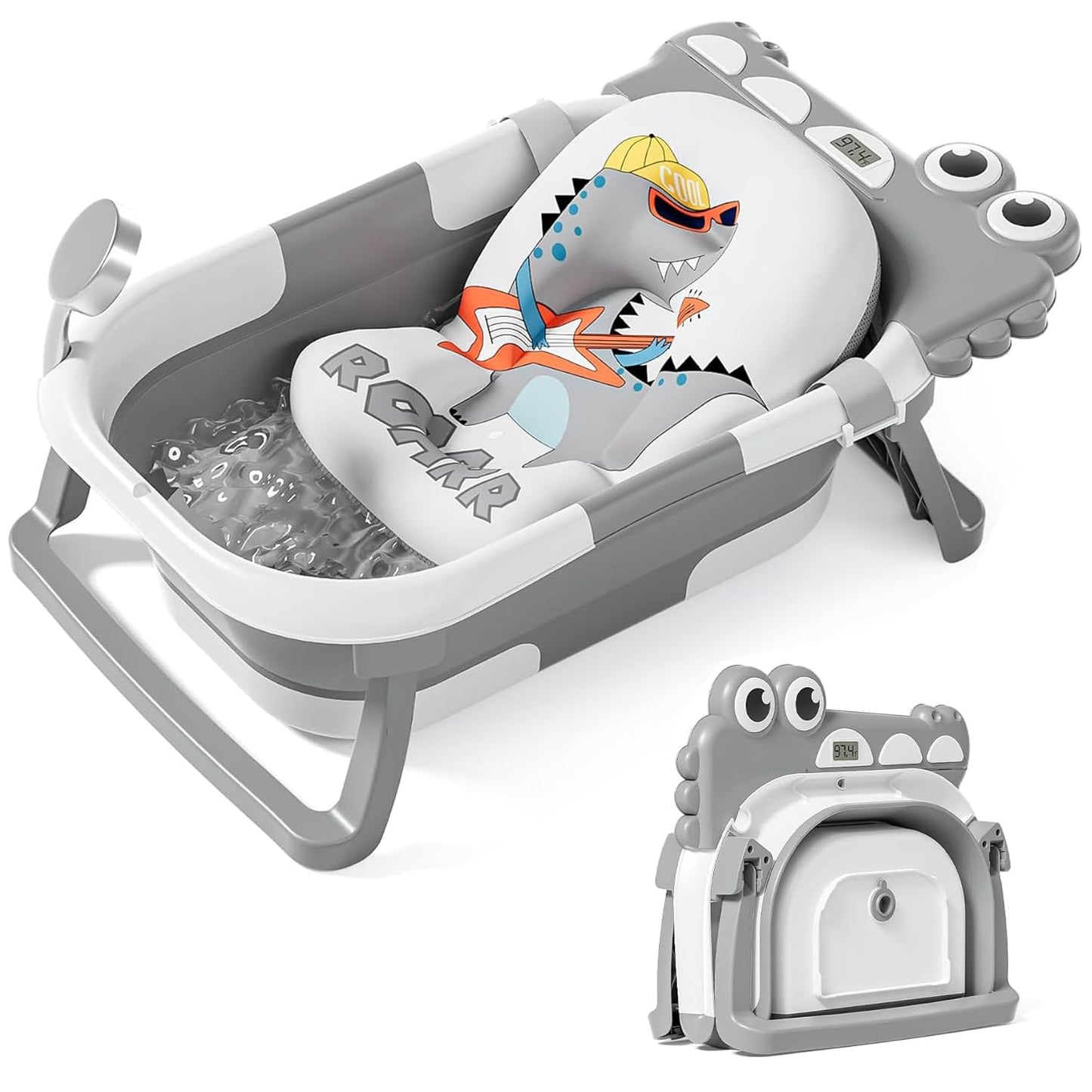 TPN Collapsible Baby Bathtub, Baby Bath Tub with Soft Cushion & Real-Time Thermometer, Baby Bathtub