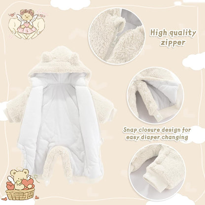 UVIPC Baby Newborn Bear Outfit Fleece Snowsuit Winter Clothes Hooded Jumpsuit Romper for Baby boy girl