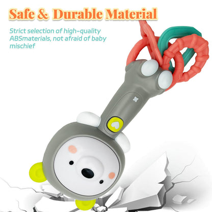 Baby Music Rattle, Teething Toys for Infants 6-12-18 Months Toddlers, Light-Up & Chew Sensory Toys for Baby Boy Girl Gifts (Grizzlies)