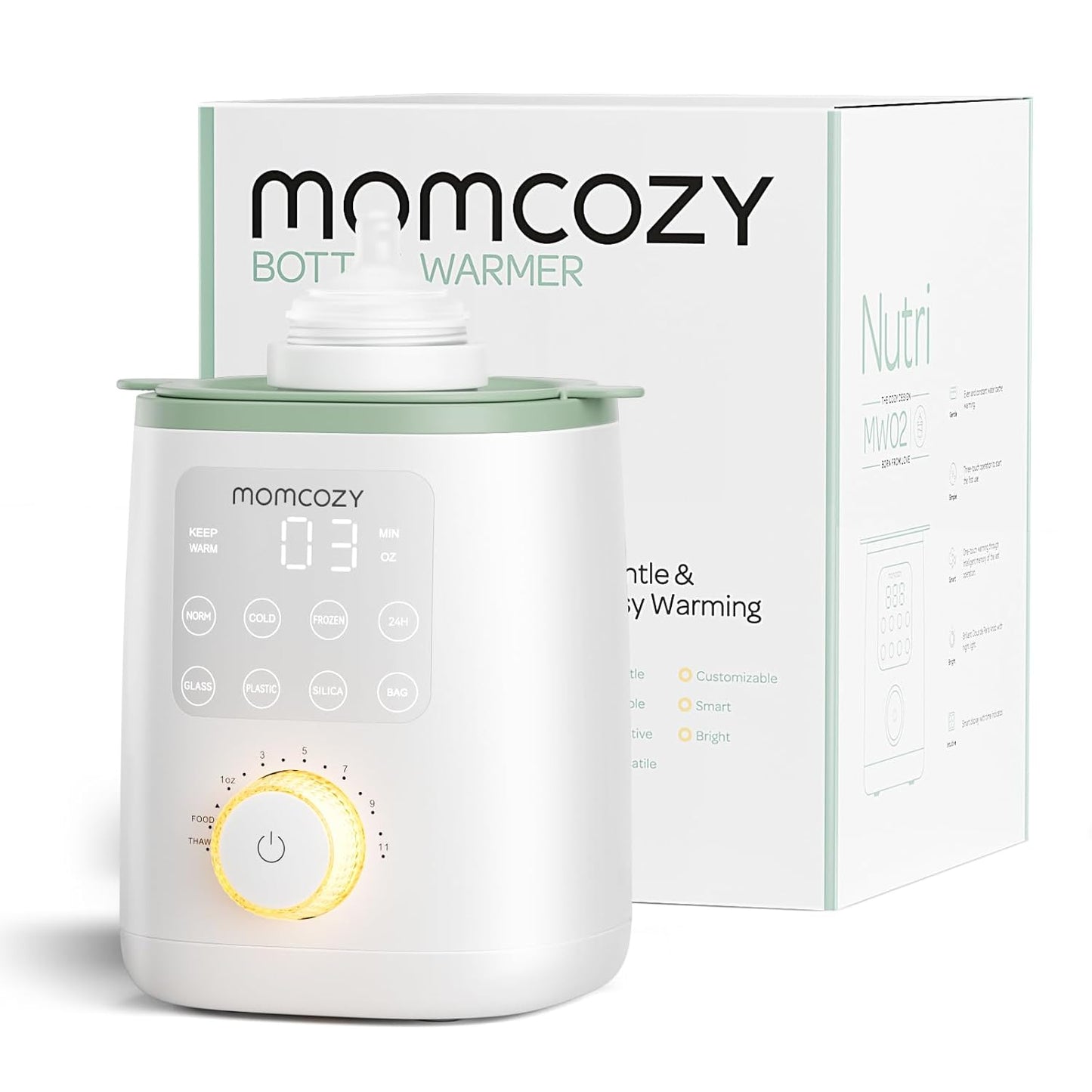 Momcozy Retain Nutrients Bottle Warmer, 9-in-1 Baby Bottle Warmer with Night Light, Accurate