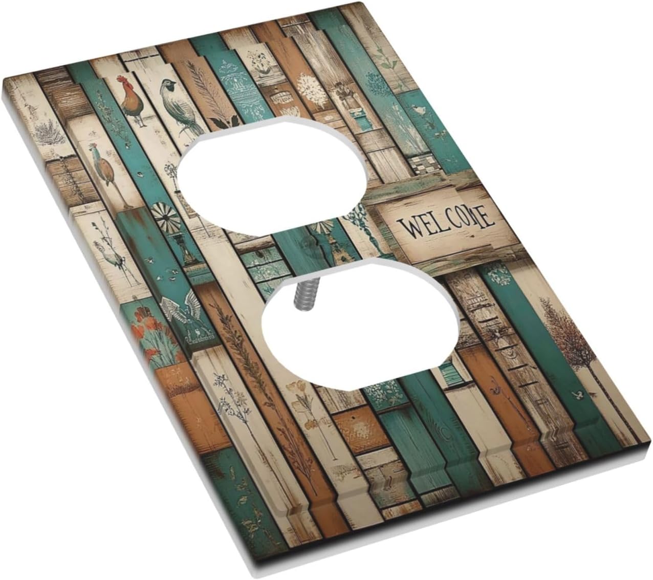 Outlet Covers Vintage Wood Brown Turquoise Splicing 1 Gang Duplex Light Switch Cover Decorative