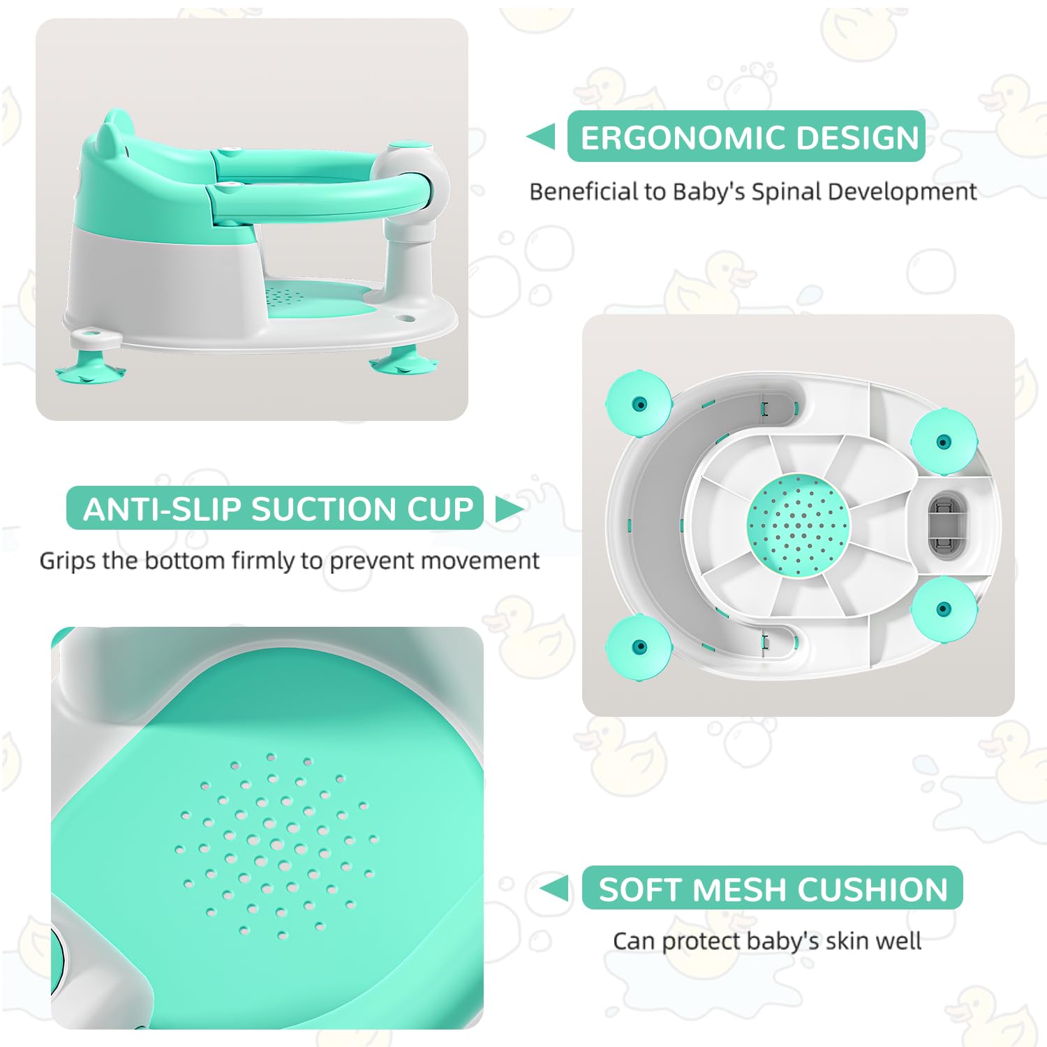Baby Bath Seat for Babies 6 Months & up, Non-Slip Toddler Bath Seats for Babies Sitting Up, Safe